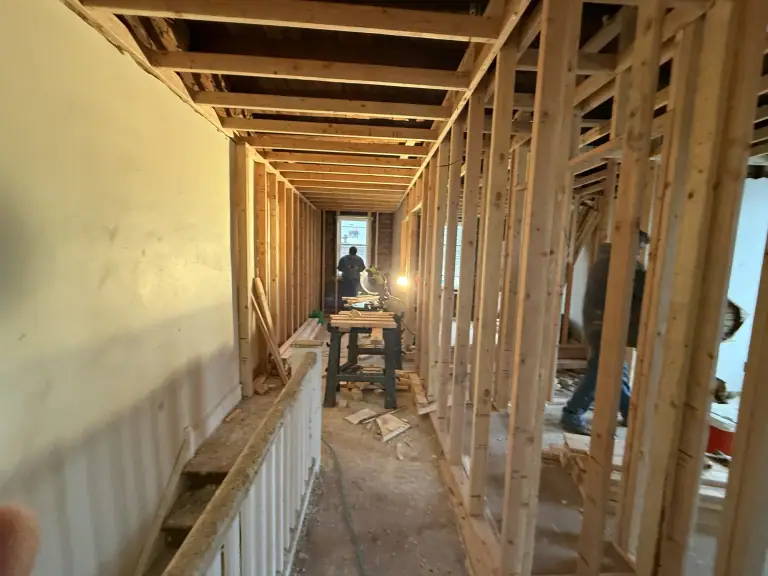 Rowhome hallway framing during renovation